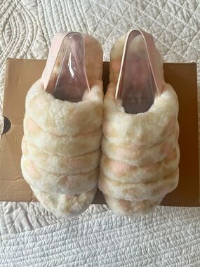 UGG Womens Fluff Yeah Slide Panther Print - White